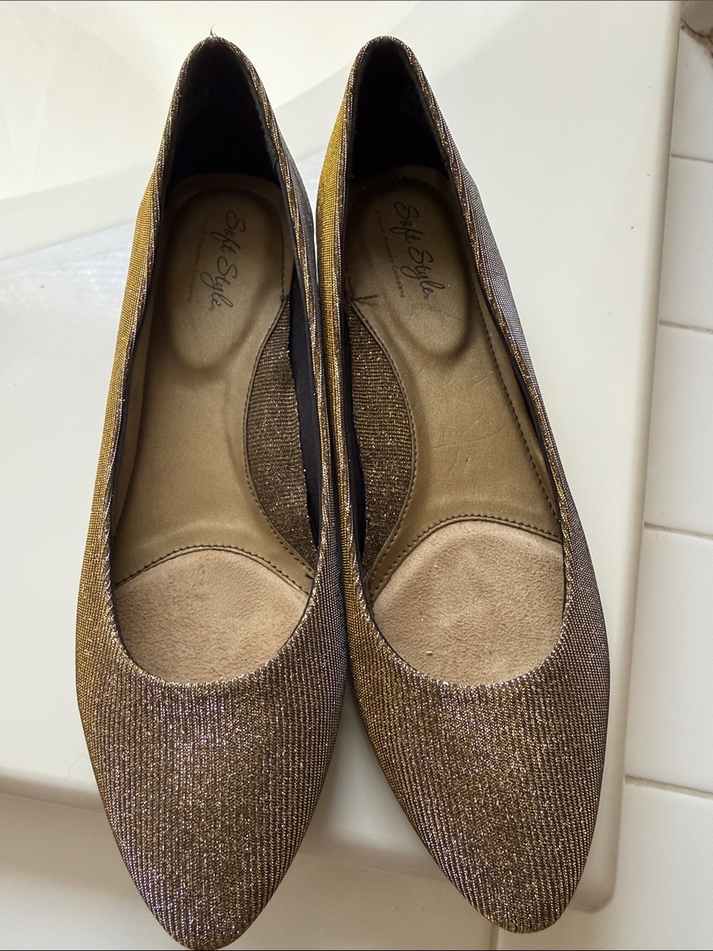 Golden Lamé  knit Metallic Bronze Pointed-Toe ballet Flats size 9.5 NEW